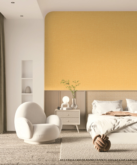 대표 인기 벽지 ‘휘앙세93-딥 트위드 치즈 옐로우’ 제품이 적용된 침실 공간 모습