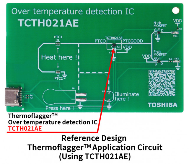 Toshiba: Thermoflagger(TM) Over-temperature Detection IC Application Circuit (TCTH021AE/Push-Pull version) reference design. (Graphic: Business Wire)