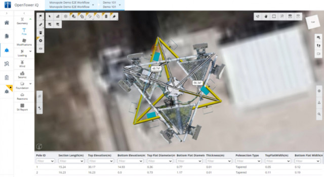 OpenTower iQ, part of Bentley’s Asset Analytics product portfolio, allows multiple data layers to inform better decision-making. This image compares the as-built model to the as-designed model. (Photo: Bentley Systems)