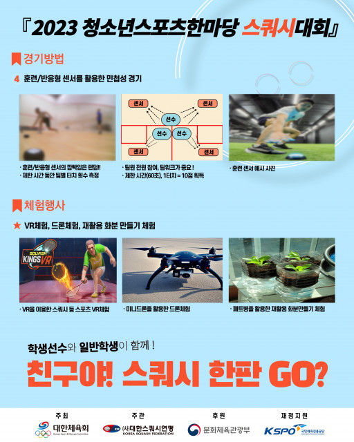 2023 청소년스포츠한마당 스쿼시대회 경기방법&amp;체험행사 포스터