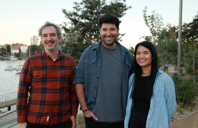 Canva co-founders Melanie Perkins and Cliff Obrecht with Leonardo.AI co-founder JJ Fiasson (Photo: Business Wire)