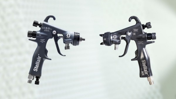 Graco&amp;#039;s newest industrial air spray gun line includes Stellair™ (left) and Stellair ACE (right). Due to its durably unique carbon reinforced construction, Stellair ACE weighs 209 grams (7.4 ounces) – about half the weight of comparable manual pressure feed spray guns. (Photo: Business Wire)