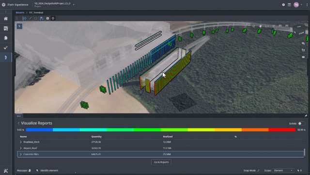 Example of Bentley’s Carbon Analysis capabilities: Embodied carbon visualization in an airport design. (Photo: Bentley Systems)